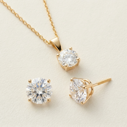 Peace Jewelers 14K Gold Lab-Grown Diamond Solitaire Pendant & Stud Earrings Set