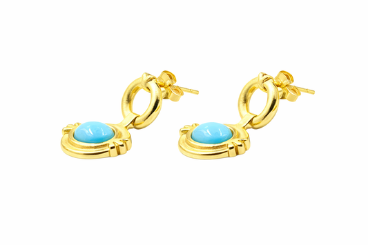 Sterling Silver 8x6mm Oval Sleeping Beauty Turq East-West Hoop Drop Earrings