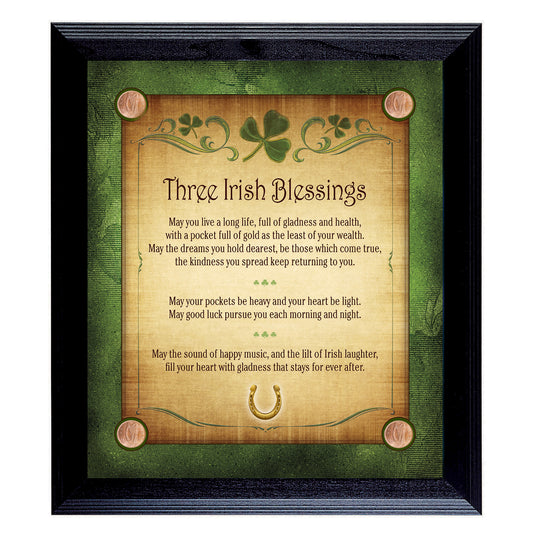 Three Irish Blessings with 4 Lucky Irish Pennies 16" x 14" Wall Frame