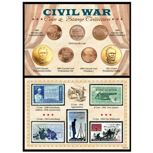 12-Piece Civil War Collection Coin & Stamp Set