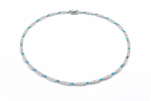 Sterling Silver Sleeping Beauty Turquoise & White Zircon Line Necklace