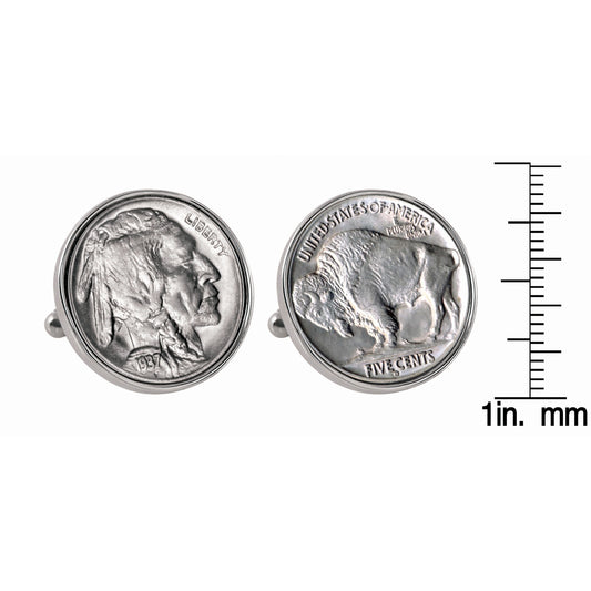 1913-1938 Minted Buffalo Nickel Silver-tone Bezel Coin Cuff Links