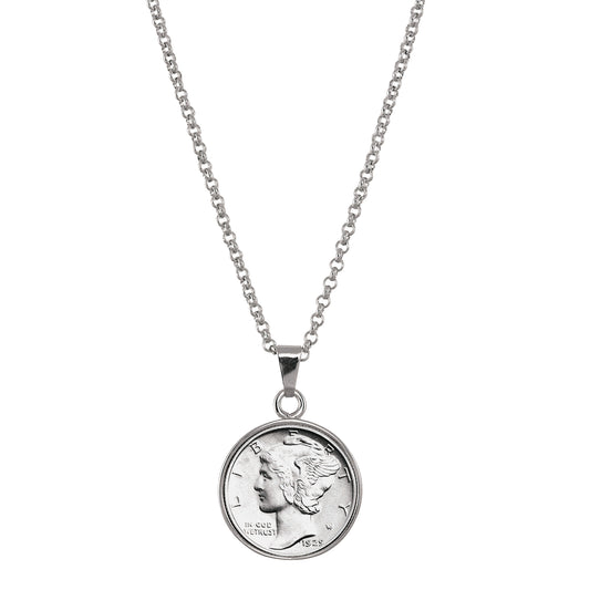 U.S. Silver Mercury Dime 1616-1945 Coin Pendant with 18" Chain