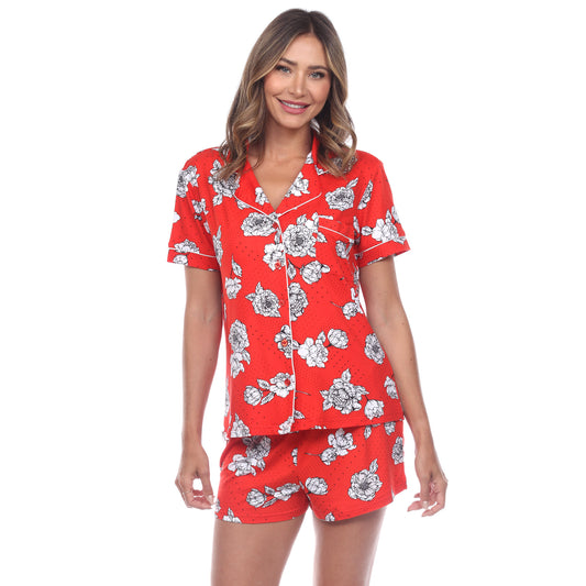 White Mark Women's Short Sleeve Floral Pajama Set
