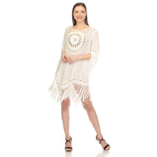 White Mark Women's Crochet Fringe Cover Up
