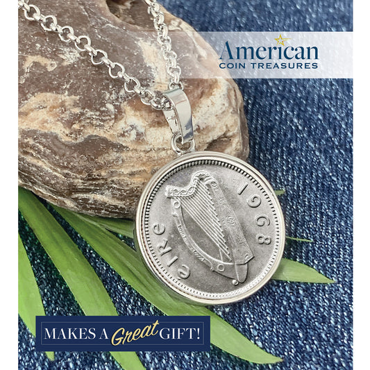 Irish Threepence Coin Pendant Necklace
