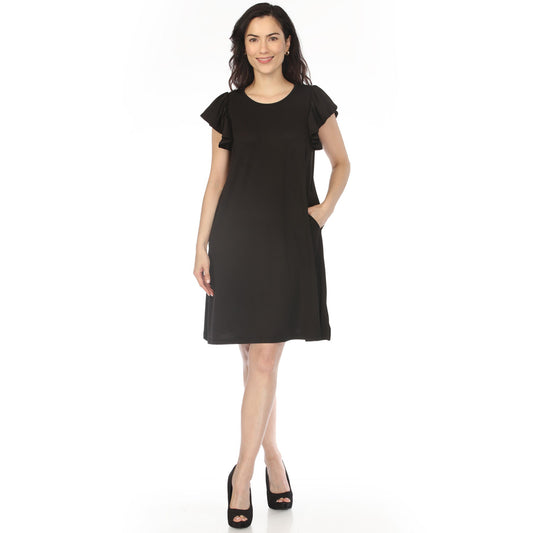 White Mark Women's Crew Neck Ruffle Sleeve Dress