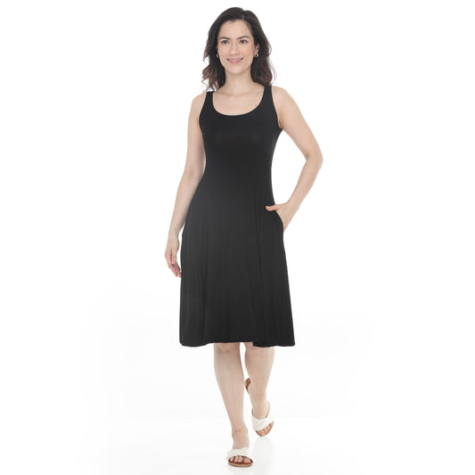 White Mark Women's Scoop Neck Fit & Flare Tank Midi Dress