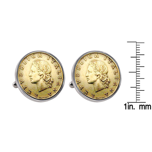 1990-1995 Italian Republic Coin Silvertone Bezel Cufflinks
