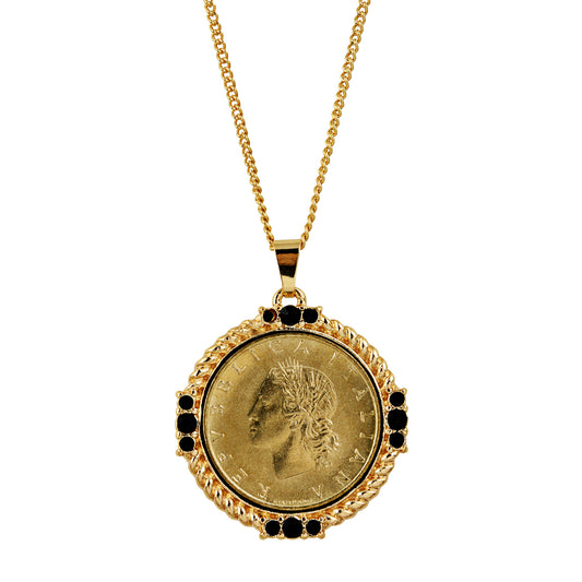 Italian Genuine 20 Lira Coin Medallion Goldtone Pendant Necklace