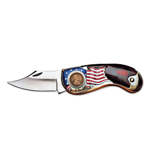 American Flag Coin Pocket Knife with 1909 First Year of Issue Lincoln Penny