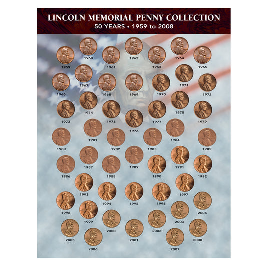 Set of 50 Lincoln Memorial Penny Collection 1959-2008