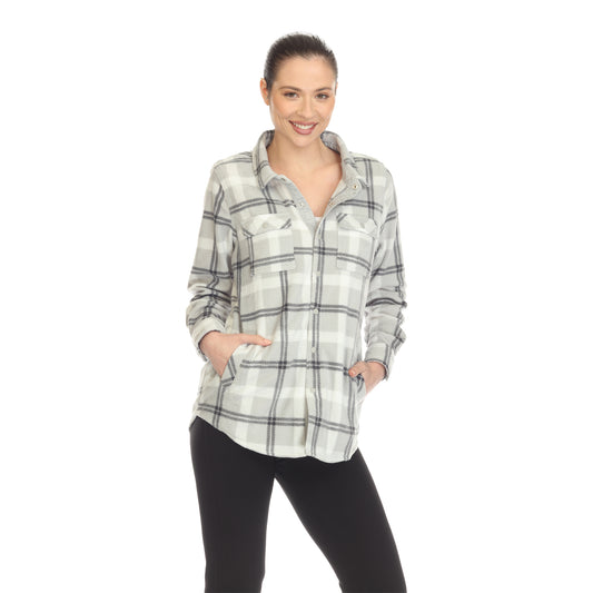 White Mark Women's Flannel Plaid Button Up Long Sleeve Top