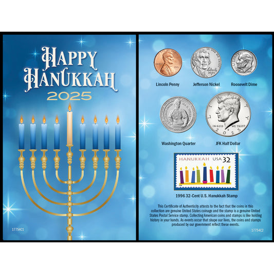 2025 Hanukkah Stamp and Coin Collectible Greeting Card
