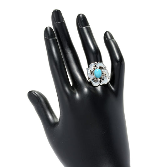 Artisan Silver by Samuel B. Sleeping Beauty Turquoise & Mother-of-Pearl Flower Ring, 5.89 grams