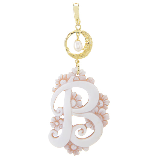 Cameo Italiano 18K Gold Plated Flower-Detailed Cameo Initial Pendant