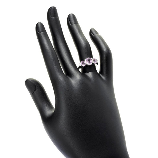 Platinum Plated 2.98ctw Kunzite 3-Stone Ring