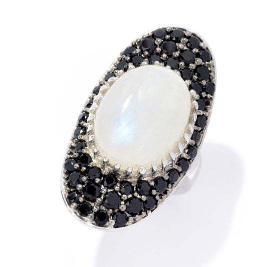 Platinum Plated Choice of 18x14mm Rainbow Moonstone Statement Ring