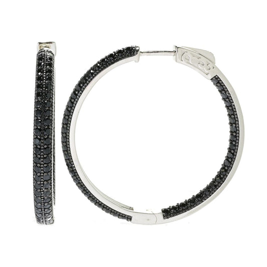 Platinum Plated Black Spinel Pave Inside Out Hoop Earrings