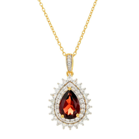 Gem Treasures 2.42ctw Mozambique Garnet & White Zircon Pendant w/ Chain