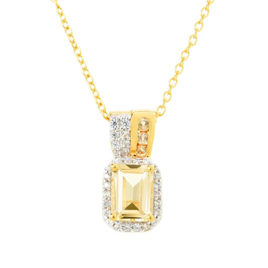 Gem Treasures 1.14ctw Octagonal Imperial Topaz & White Zircon Pendant w/ Chain