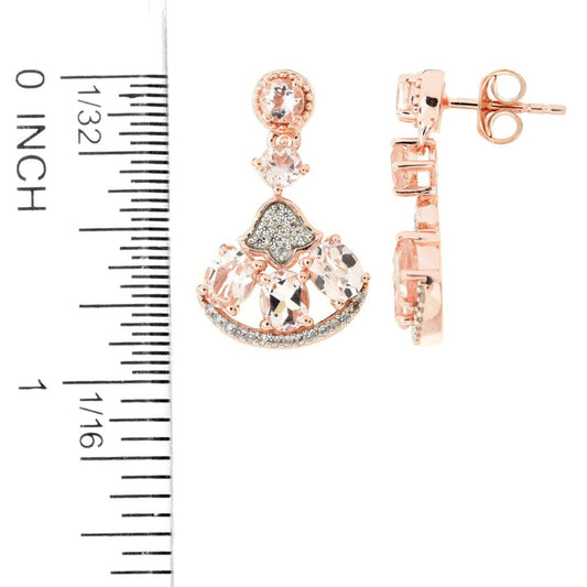 Gem Treasures 2.97ctw Morganite & Zircon Fan Cluster Earrings