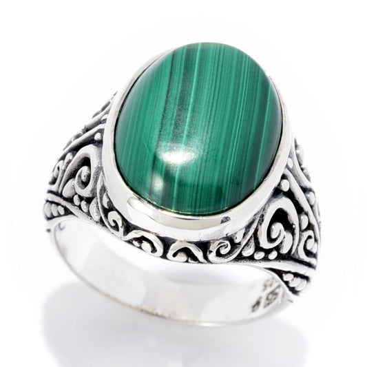 Artisan Silver by Samuel B. 16x12mm Malachite Filigree Ring