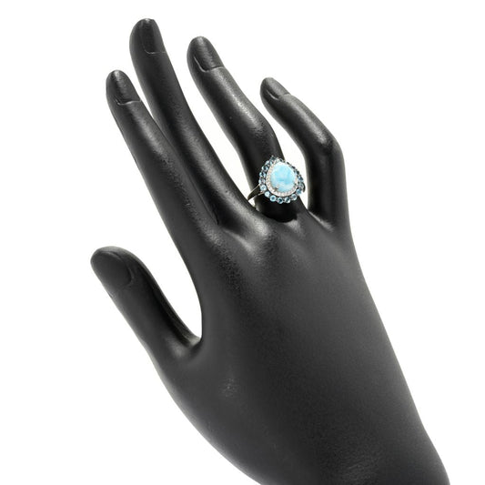 Gem Treasures Choice of Shape Larimar & Gemstone Double Halo Ring