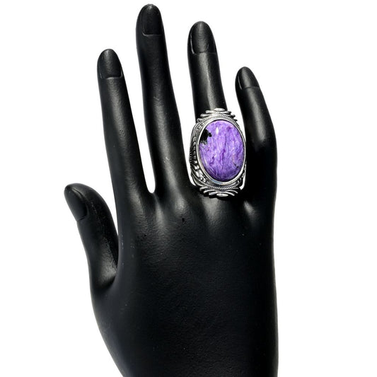 Southwest Elements 25x18mm Charoite Tapered Statement Ring