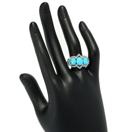 Gem Treasures Sleeping Beauty Turquoise, Emerald & White Zircon Ring