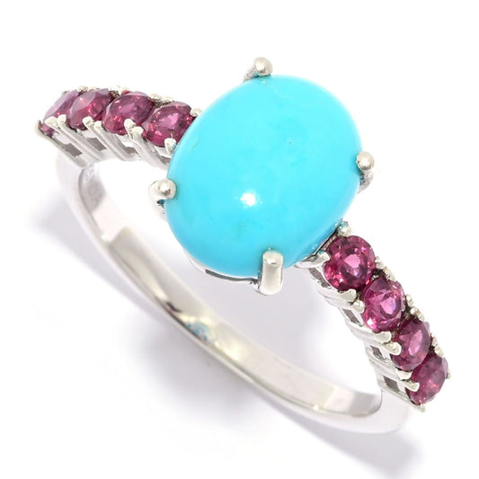 Gem Treasures Sleeping Beauty Turquoise & Rhodolite Garnet Halo Ring