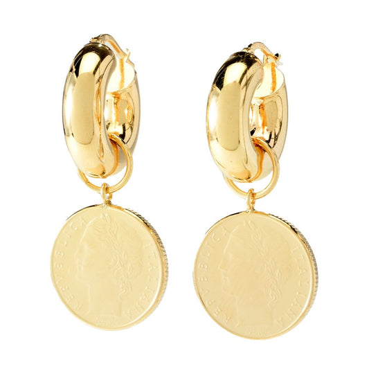 Toscana Italiana 18K Gold Plated Polished Choice of Charm Hoop Earrings