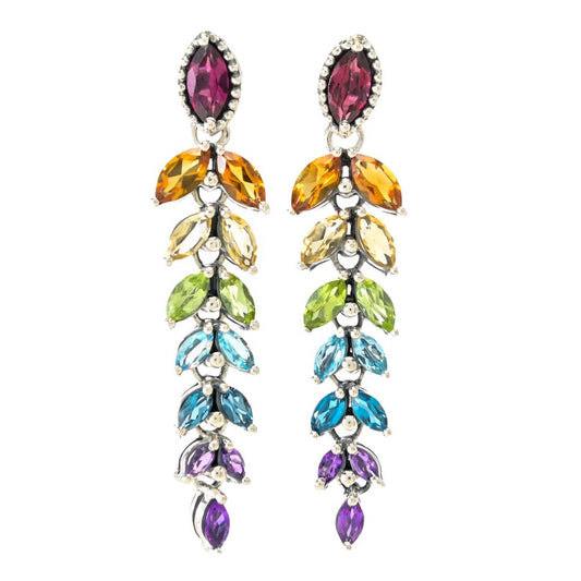 Artisan Silver by Samuel B. 6.38ctw Multi Gem 2" Feather Earrings