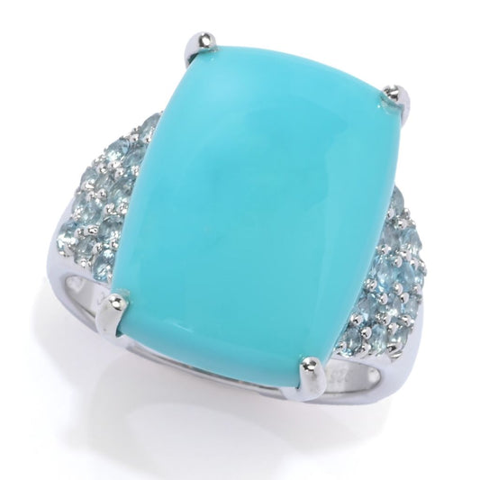 Gem Treasures 18x13mm Sleeping Beauty Turquoise & Swiss Blue Topaz Ring