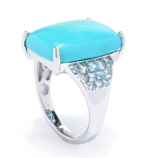 Gem Treasures 18x13mm Sleeping Beauty Turquoise & Swiss Blue Topaz Ring