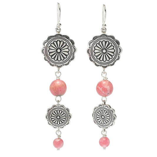 Southwest Elements Rhodochrosite Beaded Concho Earrings