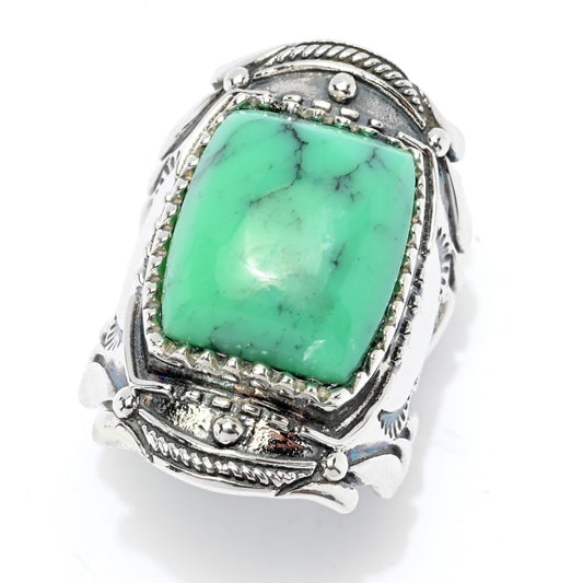 Southwest Elements Sterling Silver 15x13mm Black Bridge Variscite Ring