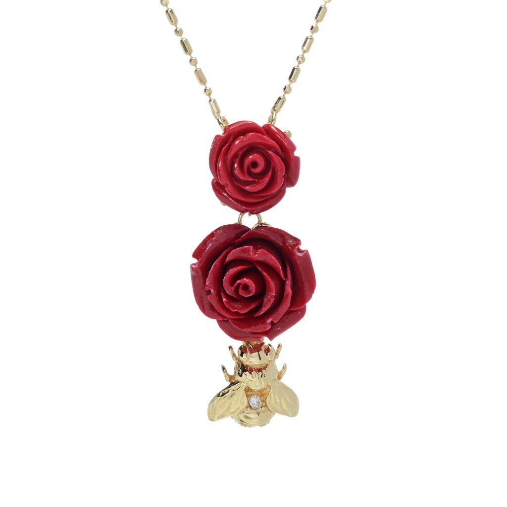 Graziella 23K Gold Plated Bee & Choice of Color Resin Rose