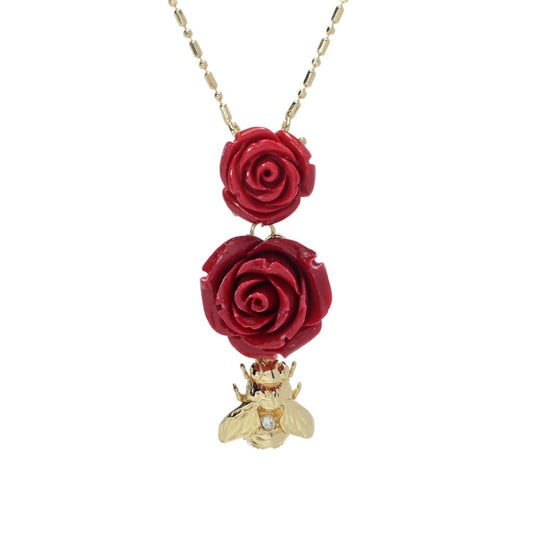 Graziella 23K Gold Plated Bee & Choice of Color Resin Rose Necklace
