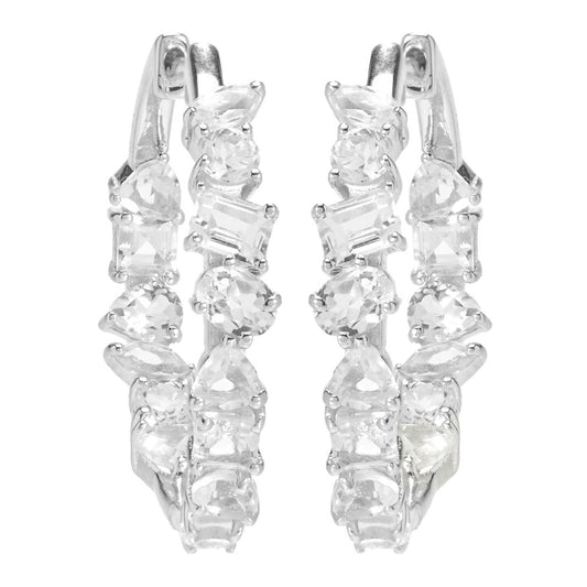 Gem Treasures Multi Shape White Topaz Inside Out Hoop Earrings