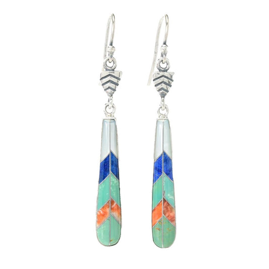 Southwest Elements Multi Gemstone Chevron Inlay Drop Earrings