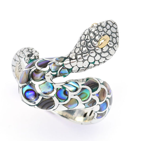 Artisan Silver by Samuel B. 18K Gold Accented Abalone Snake Ring