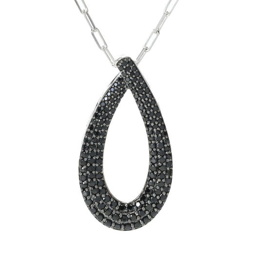 Gem Treasures Sterling Silver Black Spinel Teardrop Pendant w/ Chain
