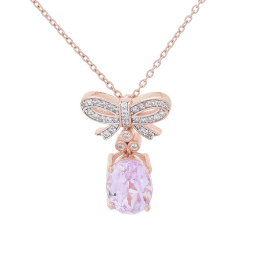 Gem Treasures 18K Rose Vermeil 3.70ctw Kunzite & Zircon Bow Pendant w/ Chain
