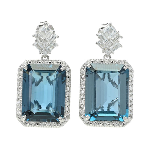 Gem Treasures 30.90ctw Octagon Cut London Blue Topaz & Gem Earrings