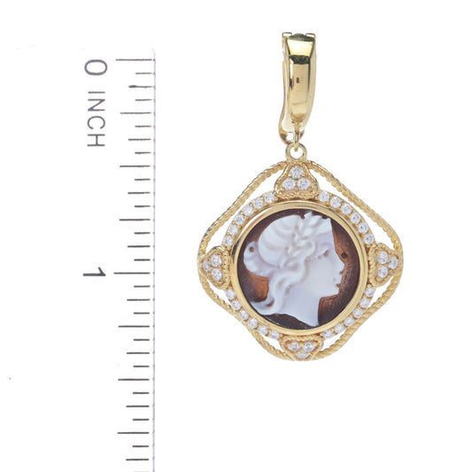 Cameo Italiano "Florence" 12mm Portrait Cameo & Simulated Diamond Pendant