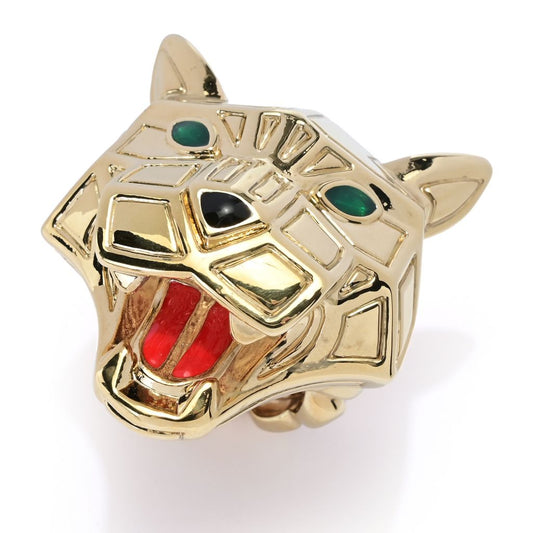 Graziella 23K Gold Plated Electroform Simulated Diamond Panther Ring