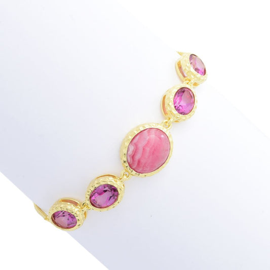 18K Gold Plated Opaque & Faceted Gemstone Adjustable Bolo Bracelet