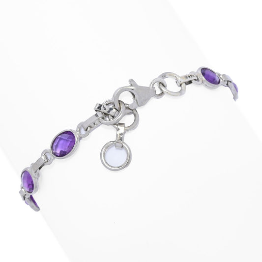 Platinum Plated 7x5mm African Amethyst Oval 7" Station Bracelet