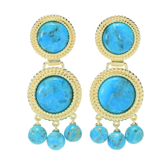 18K Gold Plated Mohave Turquoise Rope Detailed Drop Earrings